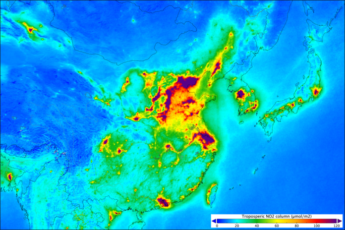 Kvävedioxidhalten i luften har varit hög bland annat i Kina och Japan de senaste åren.