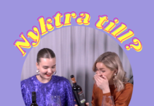 Nyktra till? – podden om nykterhet inom fest- och studerandekultur Två personer sitter vid ett bord och skrattar. På bordet finns vinglas, vin och vindruvor