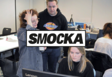 Välkomna till Smocka 2022! Smockas logo och en bild på studerande som arbetar i Smocka-redaktionen.