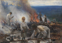 Ateneum har öppnat sina dörrar med en ny samlingsutställning En bild på målningen Trälar under penningen.