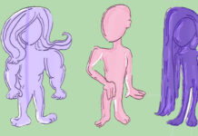 Så här tränar du bort osunt kroppsideal inför sommaren Figurer i pastel lila, blå och rosa toner.