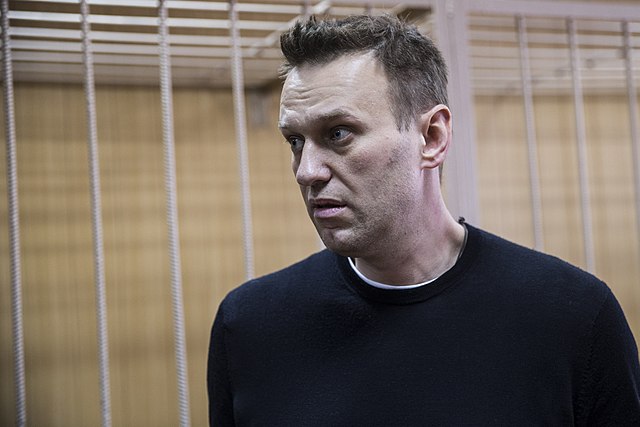 På bilden syns Aleksej Navalnyj i profil med en svart tröja på.