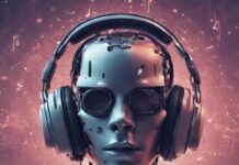 AI-genererad musik – ett hot eller en resurs? Robot med hörlurar på sig.